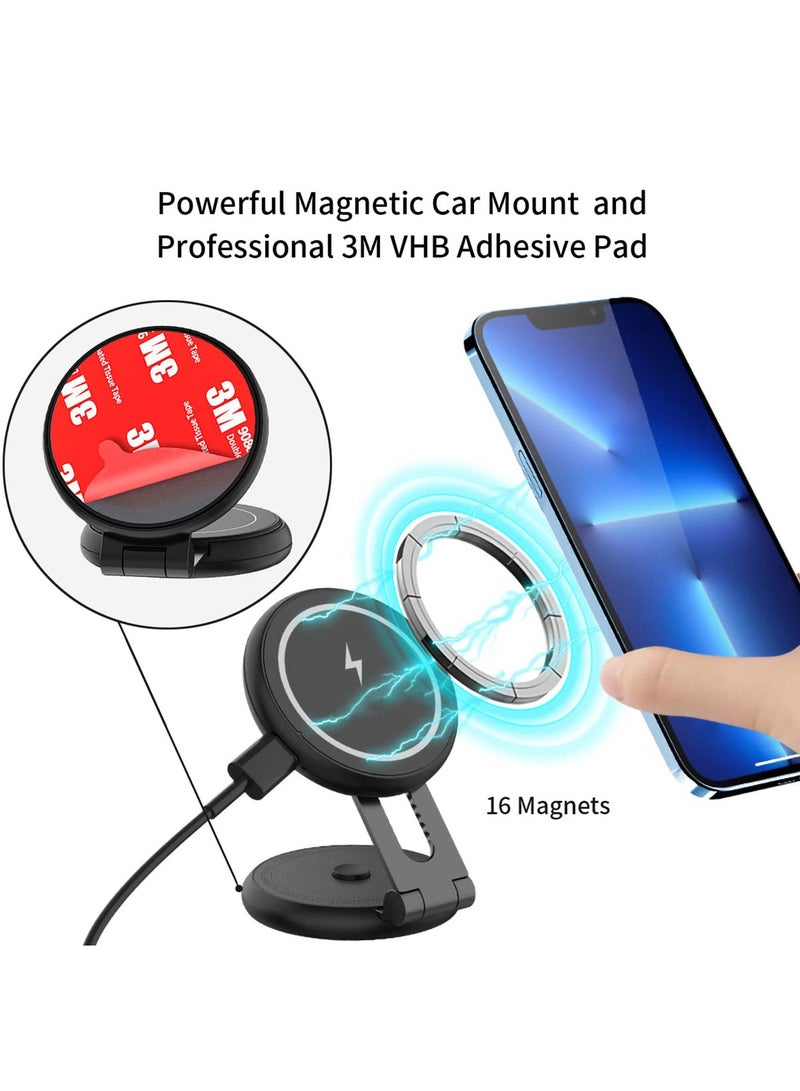 Barakah Magnetic Wireless Car Charger Mount Compatible with MagSafe Designed for Tesla Model 3/Y, 15W Fast Charging Magnetic Car Phone Mount Foldable Invisible Dashboard for iPhone 14/13/12(Black) - Image 5