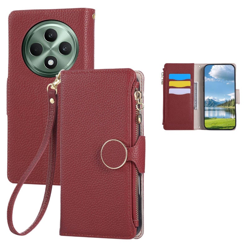MS Leather Texture Protective Case for Redmi Note 12 with Card Holder and Drop Protection plus Shockproof plus Kickstand plus Strong Magnetic in Red - Image 4
