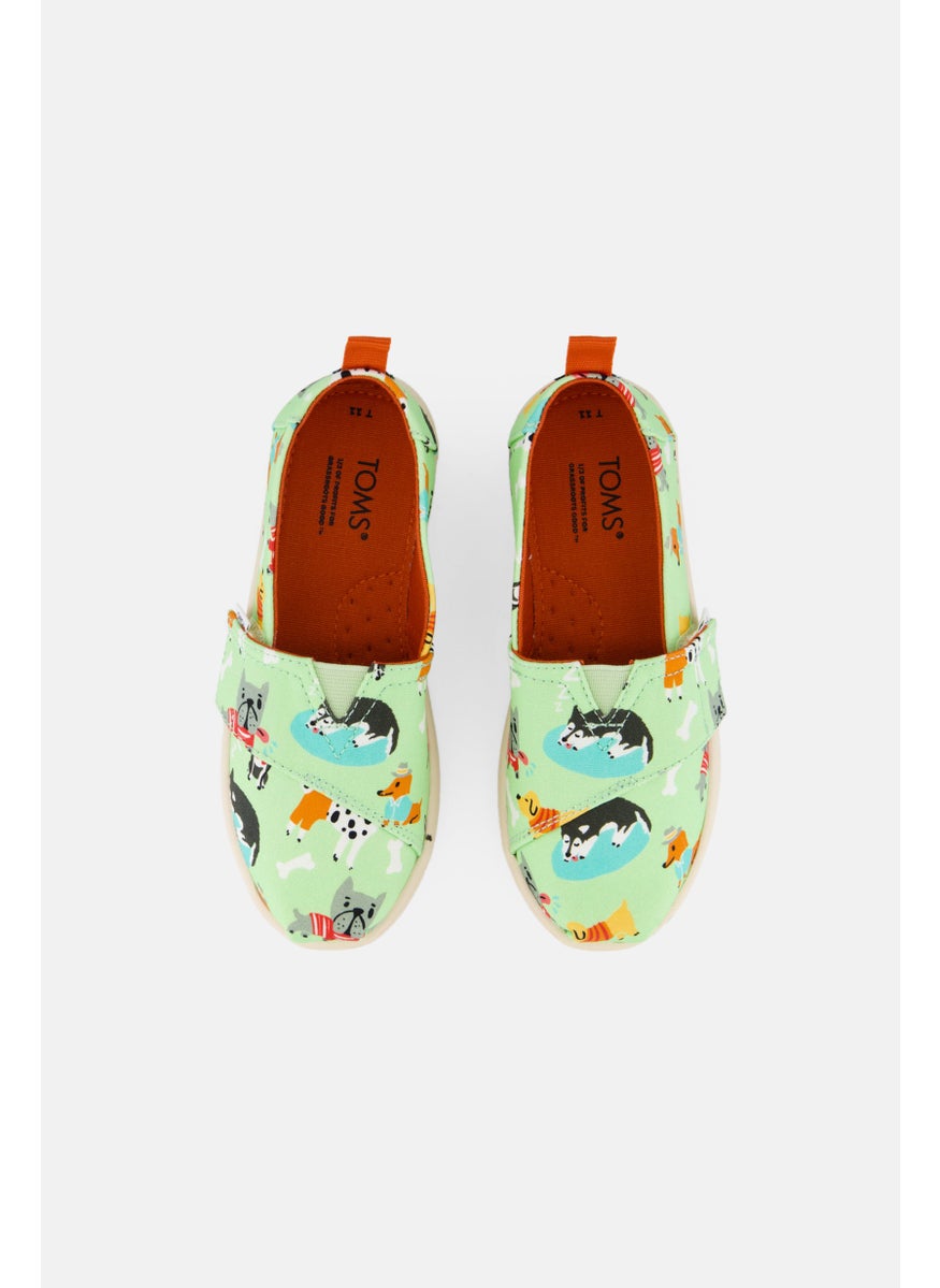 TOMS Toddlers Boy Dogs Print Velcro Casual Shoes, Lime Green  - Image 3