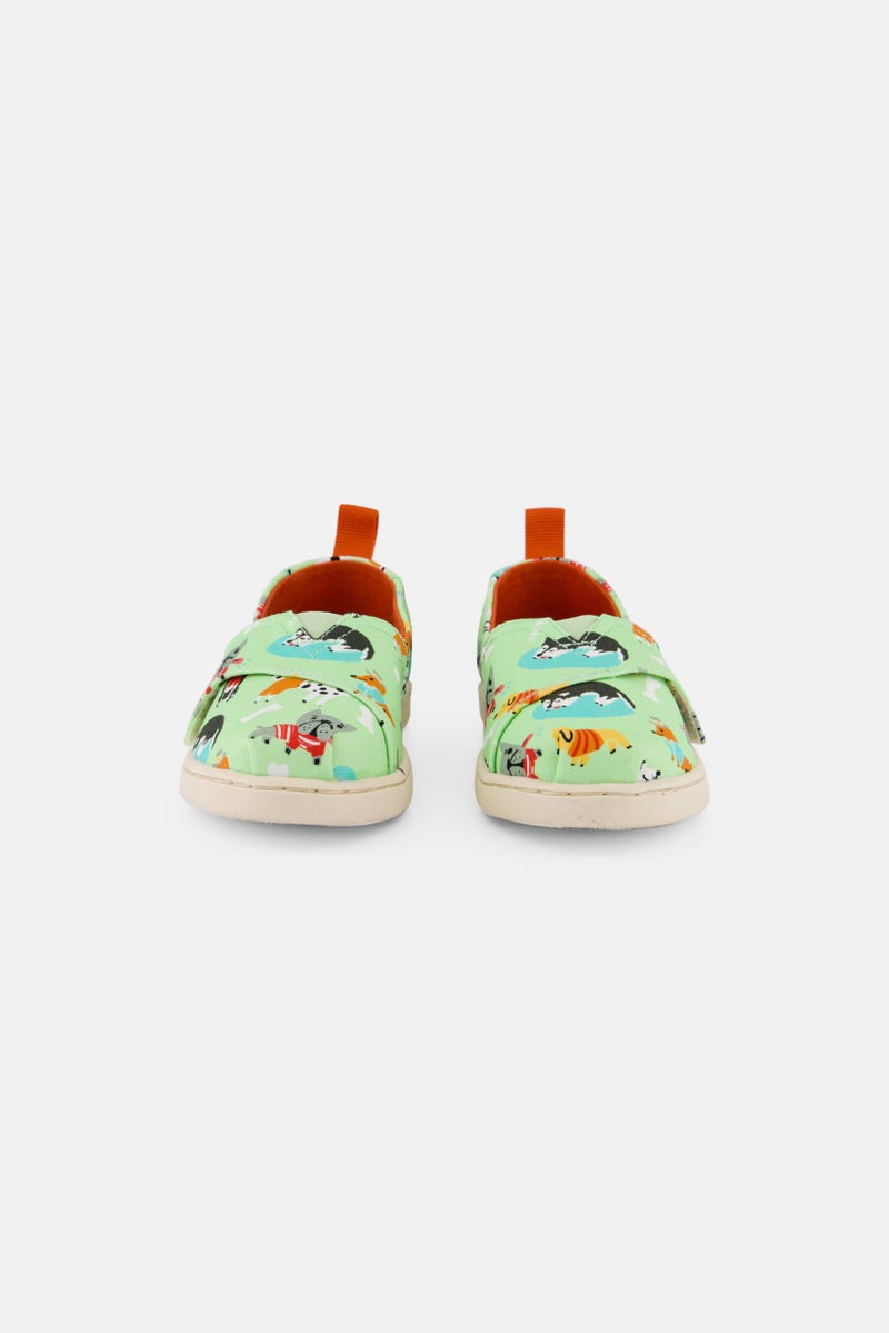 TOMS Toddlers Boy Dogs Print Velcro Casual Shoes, Lime Green - Image 2