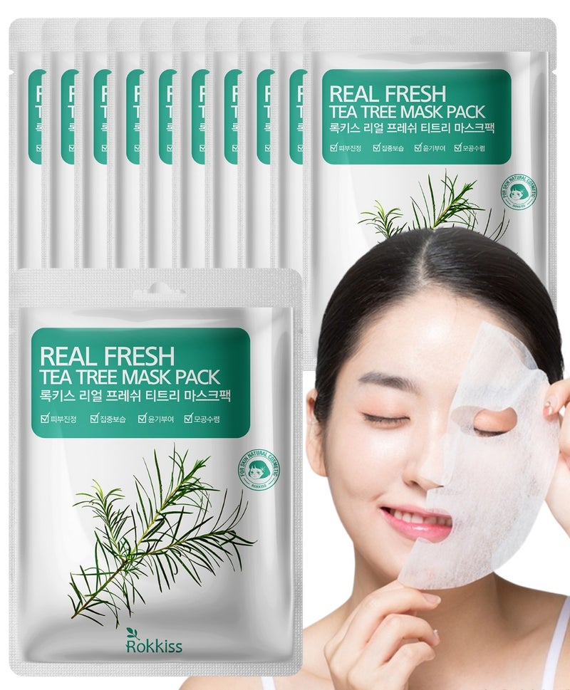 ROKKISS 10PCS Korean Face Mask, Tea Tree, Skin Relief for Blemishes, Cooling, Natural cosmetics - Image 1