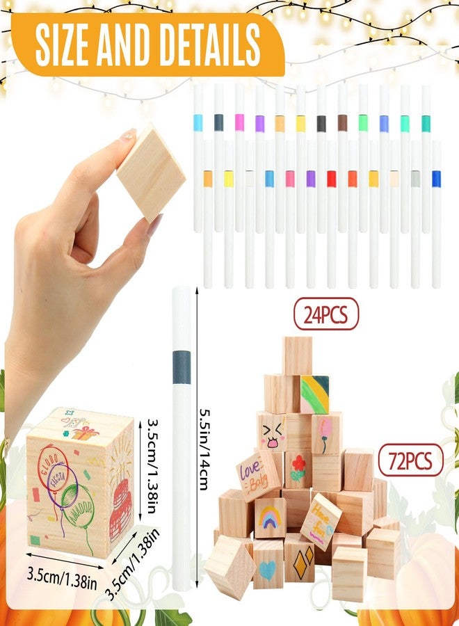 ZCPTZ 97 Pcs Pumpkin Baby Shower Games Sign Kit,Including Decorate a Block Game Sign 72 DIY Blank Wooden Blocks 24 Painting Pen to Draw Your Idea for Fall Baby Shower Game Thanksgiving Gender Reveal Party - Image 3