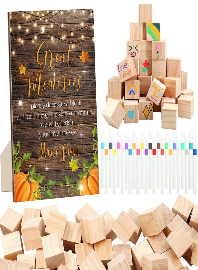 ZCPTZ 97 Pcs Pumpkin Baby Shower Games Sign Kit,Including Decorate a Block Game Sign 72 DIY Blank Wooden Blocks 24 Painting Pen to Draw Your Idea for Fall Baby Shower Game Thanksgiving Gender Reveal Party - Image 1