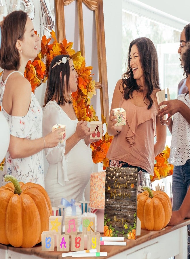 ZCPTZ 97 Pcs Pumpkin Baby Shower Games Sign Kit,Including Decorate a Block Game Sign 72 DIY Blank Wooden Blocks 24 Painting Pen to Draw Your Idea for Fall Baby Shower Game Thanksgiving Gender Reveal Party - Image 5