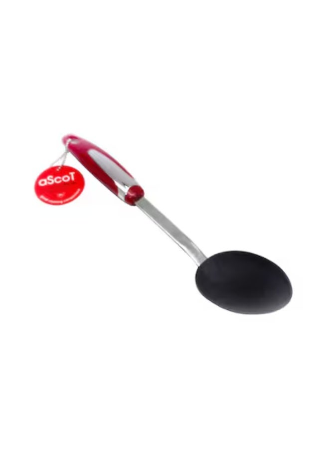 Ascot Non-Stick Cooking Spoon, 23 cm Length, Silver/Red/Grey - Image 1