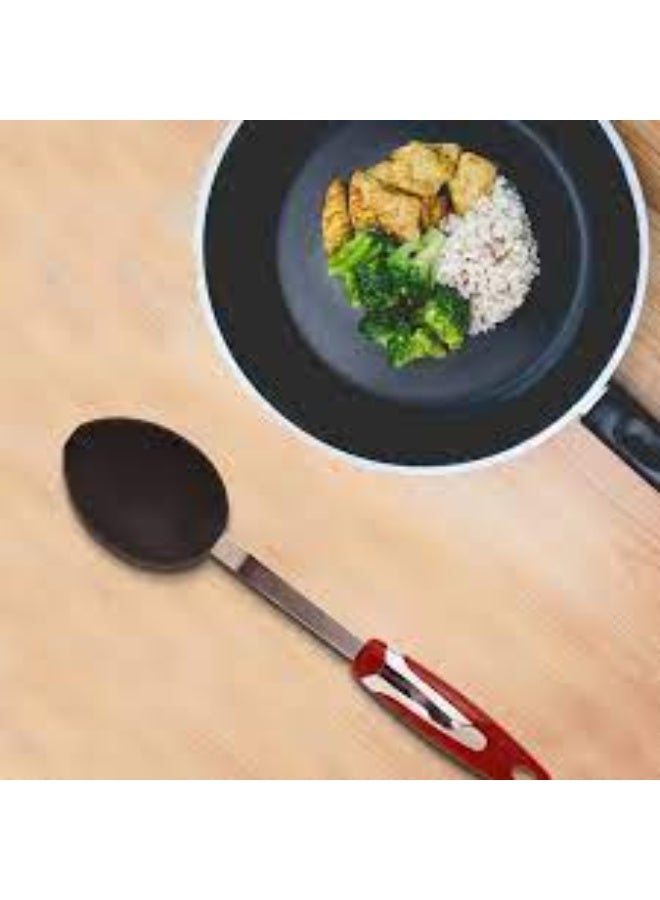 Ascot Non-Stick Cooking Spoon, 23 cm Length, Silver/Red/Grey - Image 3