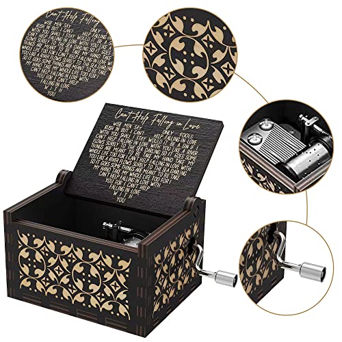 Huntmic Can't Help Falling in Love Wood Music Box, Antique Engraved Musical Boxes Case for Birthday Present Kid Toys Hand-Operated (Black) - Image 5