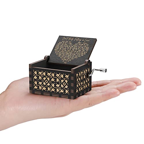 Huntmic Can't Help Falling in Love Wood Music Box, Antique Engraved Musical Boxes Case for Birthday Present Kid Toys Hand-Operated (Black) - Image 3