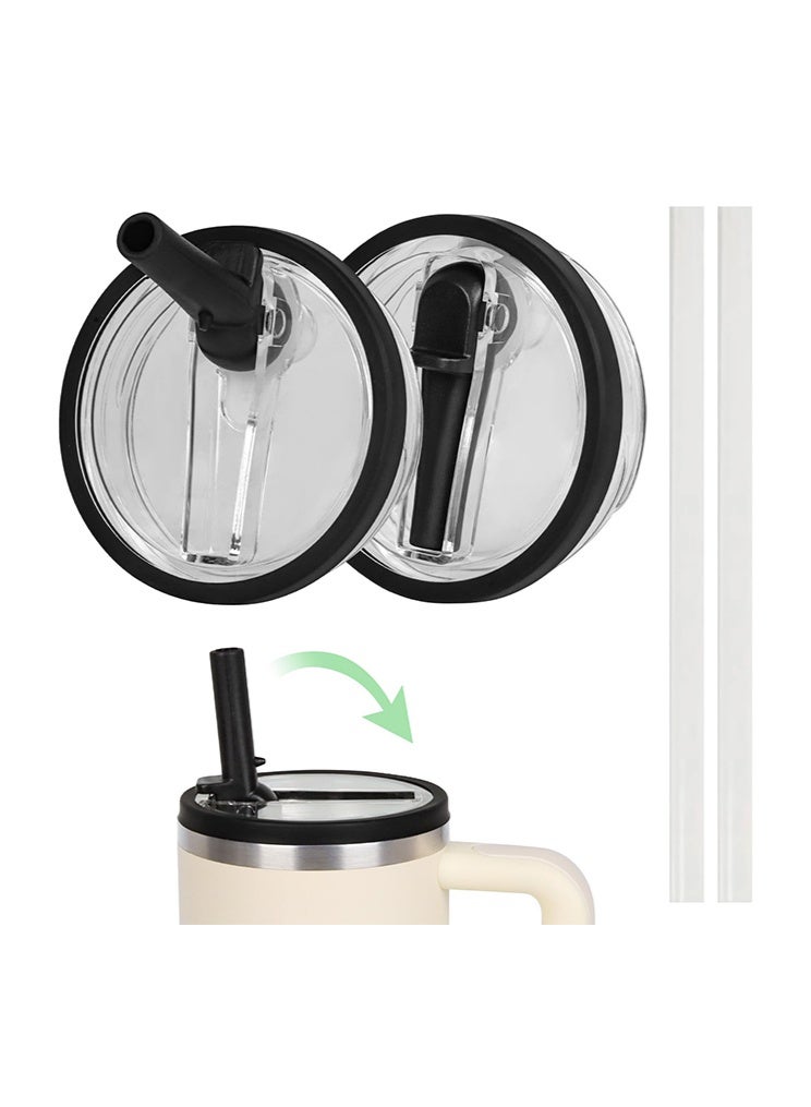 40 oz Replacement Lid for Stanley Quencher Tumbler Flip Straw, 2 PCS Spill Proof Lid Accessories Fit for Stanley with handle, Leak-Proof Splash Resistant Replaceble Cover Cap forStanley, (Black*2) - Image 1