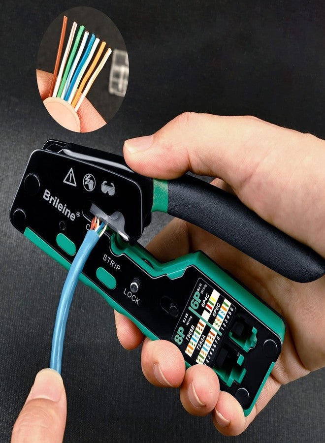 Brileine RJ45 Crimp Tool Pass Through Kit Ethernet Crimper Cat5 Cat5e Cat6 Crimping Tool for RJ11/12 6P/8P with Network Lan Cable Tester, 50PCS CAT6 Connectors, 50PCS Boots, Mini Cable Stripper - Image 5