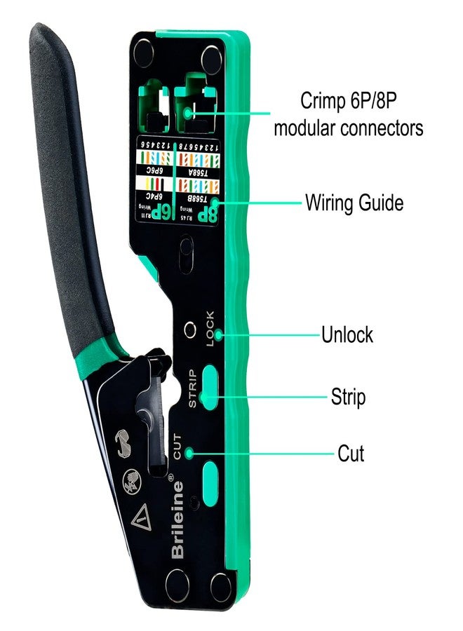 Brileine RJ45 Crimp Tool Pass Through Kit Ethernet Crimper Cat5 Cat5e Cat6 Crimping Tool for RJ11/12 6P/8P with Network Lan Cable Tester, 50PCS CAT6 Connectors, 50PCS Boots, Mini Cable Stripper - Image 3