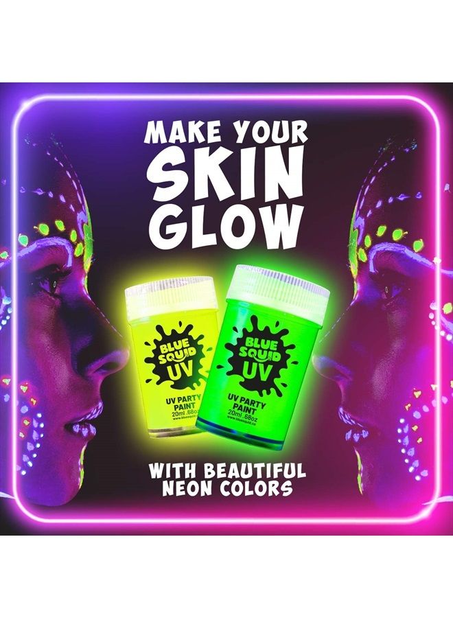 Blue Squid UV Face & Body Paint Set - Blue Squid, 8 Liquid UV Body Paints (8 Large 0.68 fl oz) +FREE BONUS Mini Ultraviolet Flashlight - Glow in The Dark Neon Face & Body Paint - Black Light Reactive Neon Paints - Image 4