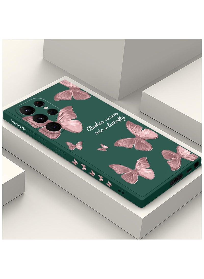 for Samsung Galaxy S22 Ultra Case, S22 Ultra Phone Cover Fashionable Butterfly Pattern Designs Soft Silicone Drop Protective Fingerprint Women Girl for Samsung S22 Ultra Case-Butterfly Green - Image 1