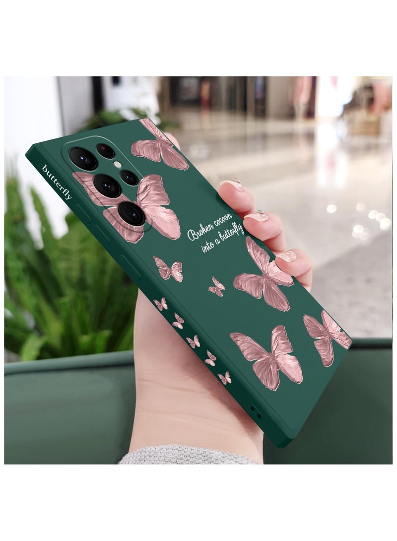 for Samsung Galaxy S22 Ultra Case, S22 Ultra Phone Cover Fashionable Butterfly Pattern Designs Soft Silicone Drop Protective Fingerprint Women Girl for Samsung S22 Ultra Case-Butterfly Green - Image 3