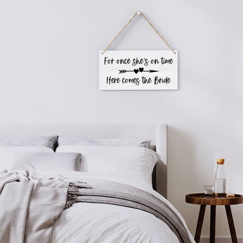 BELLOWDEER Here Comes The Bride Sign, Ring Bearer Sign, Rustic Wedding Signs Wedding Decoration Stuff Engagement Weddings Decorations 12x6 Inches (White) - Image 5