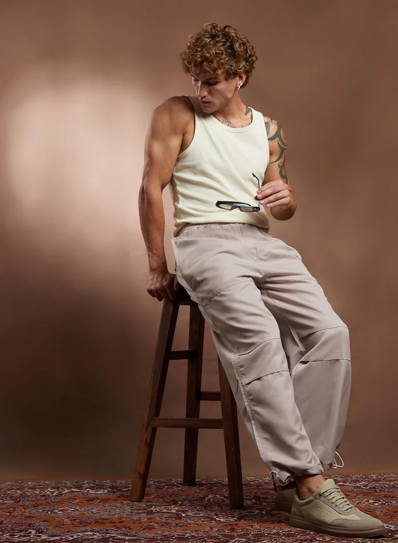 CAHOOT  Men's Saltbox Beige Panelled Parachute Trousers for Men | Best Price UAE