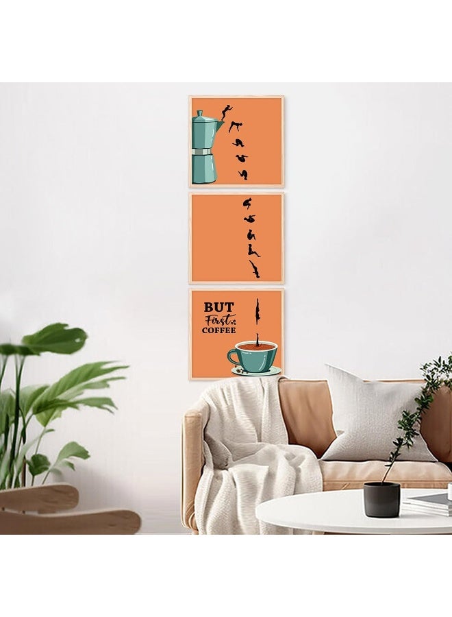 SAGUEYU With Frame But First Coffee Wall Art Decor for Kitchen 3pcs/Set Framed Coffee Sign for Home Dining Bar Decorative - Image 3