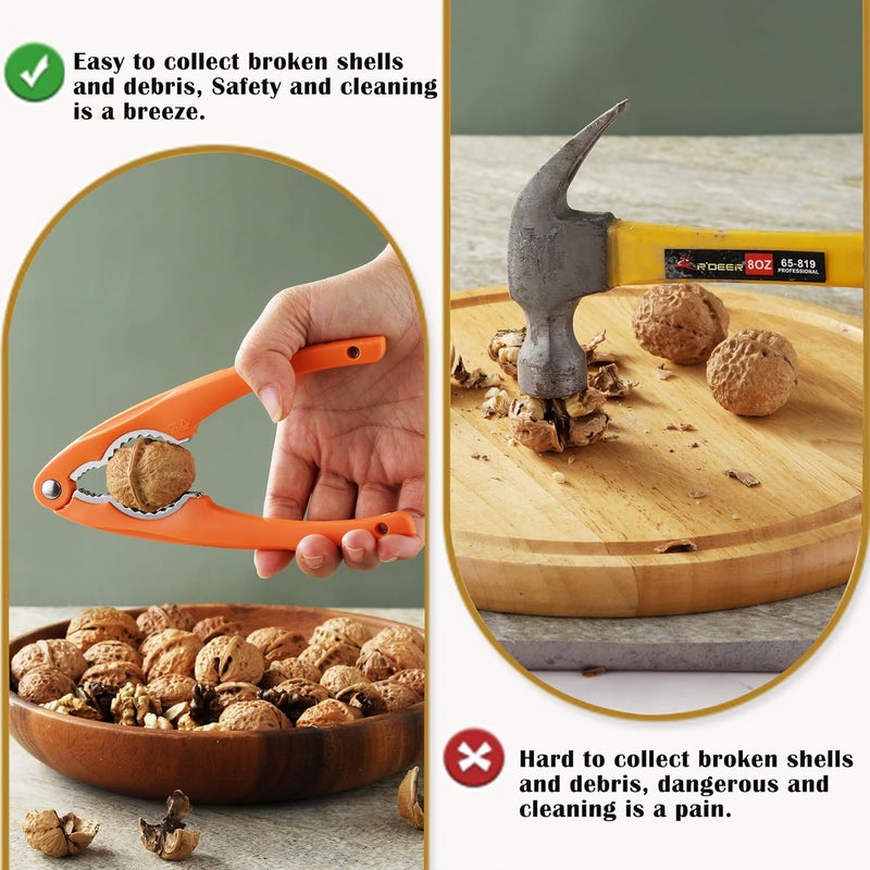 VITUER NutCracker, Stainless Steel Nut Crackers for All Nuts, Heavy Duty Nutcracker Tool for Walnet, Pencan, Chestnut, Crab, Lobster and More, Ergonomic Handle (Orange) - Image 5