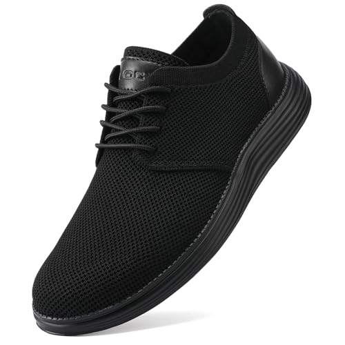 VILOCY Shoes for Mens Fashion Dress Sneakers Casual Walking Shoes Business Oxfords Comfortable Breathable Lightweight Tennis All Black,US10.5 EU43.5 - Image 1