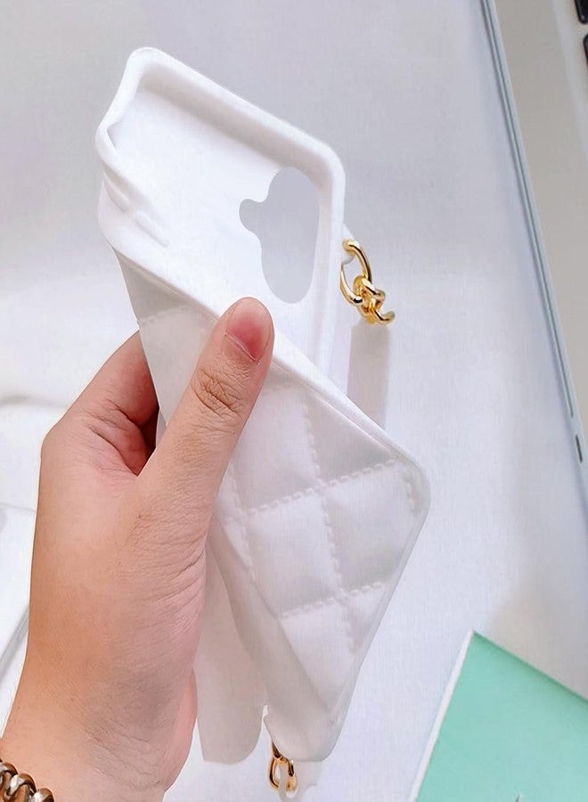 أوميو جراب محفظة من أوميو متوافق مع آيفون 16 بلس، مزود بحامل بطاقات، وسلسلة فاخرة، وحبل كتف طويل مزين باللؤلؤ، وحزام معصم، وغطاء حقيبة يد من السيليكون الناعم، مناسب للنساء، لون أبيض. - Image 3