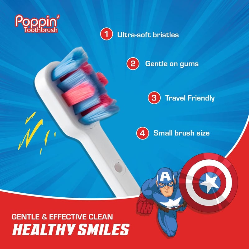 براش باديز فرشاة أسنان Marvel Captain America للأطفال، شعيرات ناعمة ومستديرة، غطاء مميز على شكل بطل خارق. - Image 5