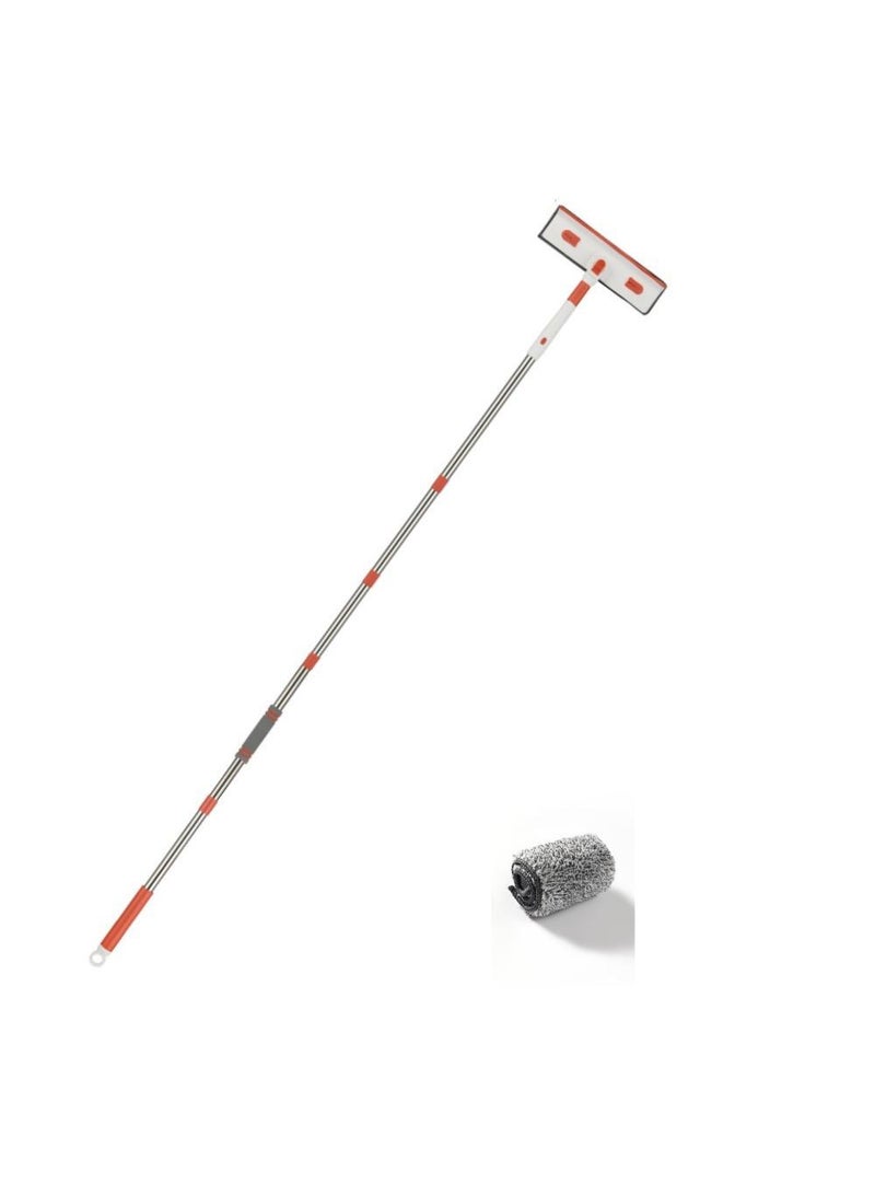 Y&D 5-Section Pole White/Orange Double-Sided Window Cleaner Rod With Scraper Tool With 1 Pcs Replacement Cloth - Image 1