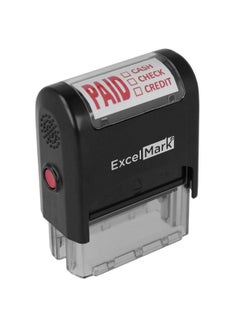 ExcelMark Paid Cash Check Credit Excelmark Selfinking Rubber Stamp A1539 Red Ink  - Image 1