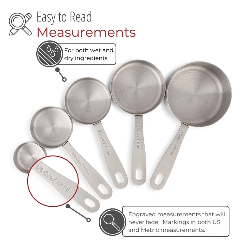 Husmait Stainless Steel Measuring Cups - 5 Piece Heavy Duty Measuring Cup Set With Storage Ring - Image 4