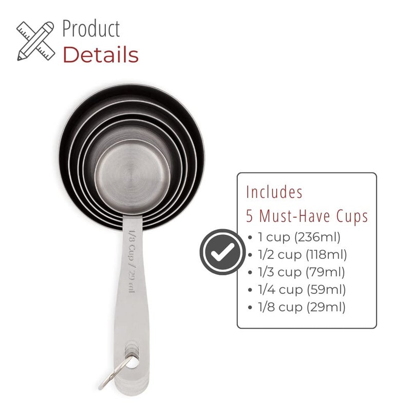 Husmait Stainless Steel Measuring Cups - 5 Piece Heavy Duty Measuring Cup Set With Storage Ring - Image 3