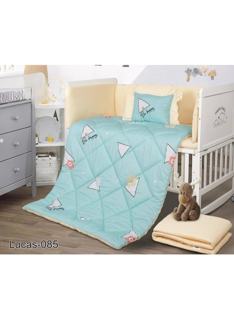 Hours Children's bed screen mattress, 5 pieces, summer, consisting of a quilt, size 132*104 cm, rubber sheet, 70*130 cm, pillowcase, size 38*28 cm, partitions, size 33*300 cm, partitions, size 33*130 cm.