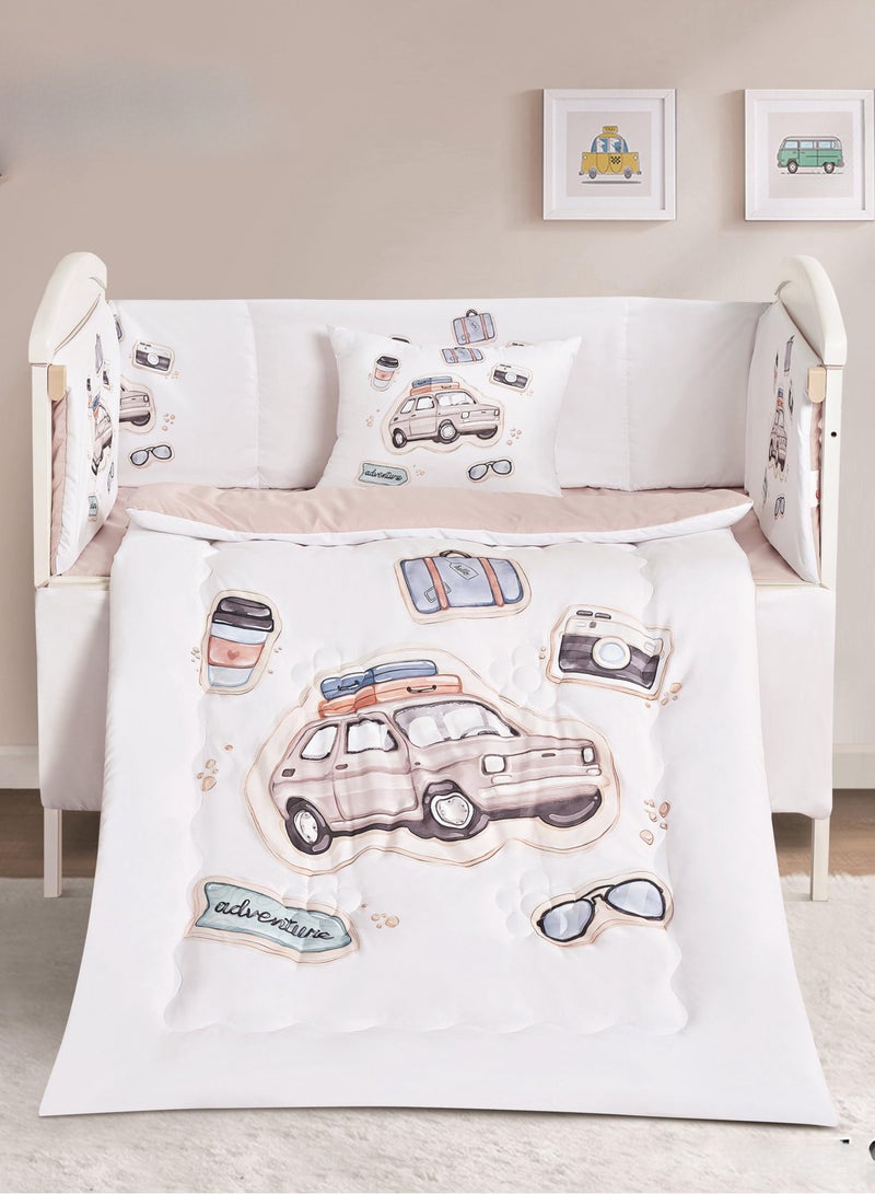 Hours Children's bed screen mattress, 5 pieces, summer, consisting of a quilt, size 132*104 cm, rubber sheet, 70*130 cm, pillowcase, size 38*28 cm, partitions, size 33*300 cm, partitions, size 33*130 cm.