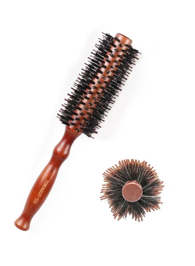 GlamKit Round Brush For Blow Drying, Boar Bristle Round Hair Brush With Wooden Barrel, Volume, Styling, Curling And Curly, Wavy, Thick Or Thin Hair On Men And Women - Image 1