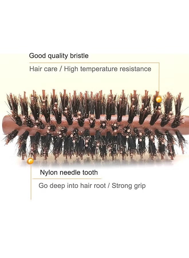 GlamKit Round Brush For Blow Drying, Boar Bristle Round Hair Brush With Wooden Barrel, Volume, Styling, Curling And Curly, Wavy, Thick Or Thin Hair On Men And Women - Image 2