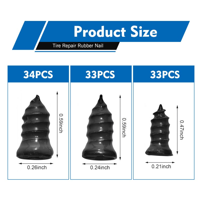 Bawkars 101 PCS Tire Repair Rubber Nail, 3 Size Vacuum Tire Repair Kits Spiral Rubber Screws, Fast Self-Service Tool for Car, Truck, Motorcycle, Tractor Tire Puncture Repair (Black) - Image 2