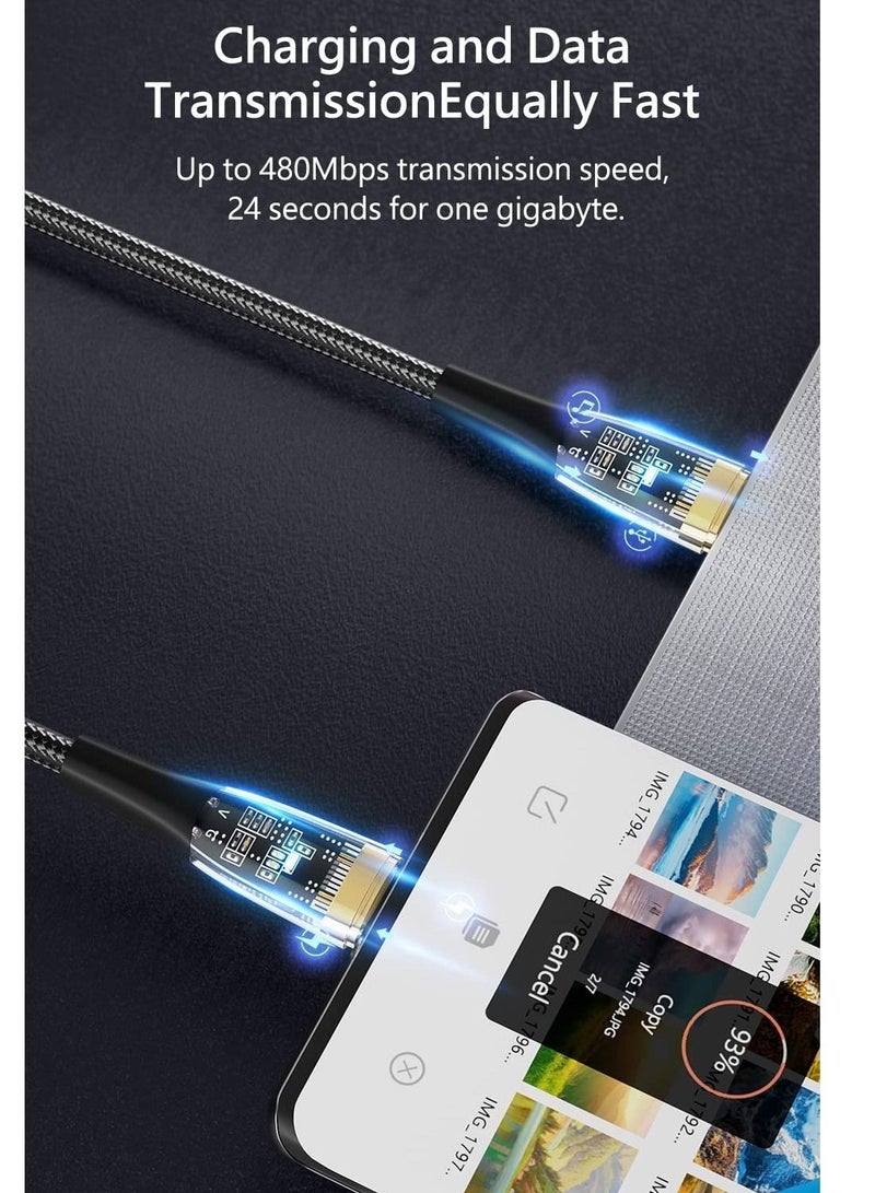 Captaintech Nylon USB-C to Lightning Cable,  Fast Charging Cord for iPhone 14 Plus 13 13 Pro 12 Pro Max 12 11 X XS XR 8, AirPods, 27W 30W, Transparent Shell, Type-C to 8 Pin Fast Charging 8 Pin Cable(2pcs) - Image 3