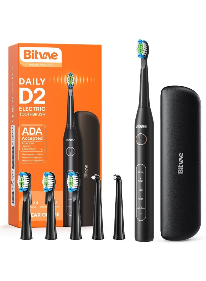 Bitvae Electric Toothbrush for Adults - Ultrasonic Electric Toothbrushes with 6 Brush Heads ,Accepted Power Rechargeable Toothbrush with 5 Modes, Smart Timer - Image 1