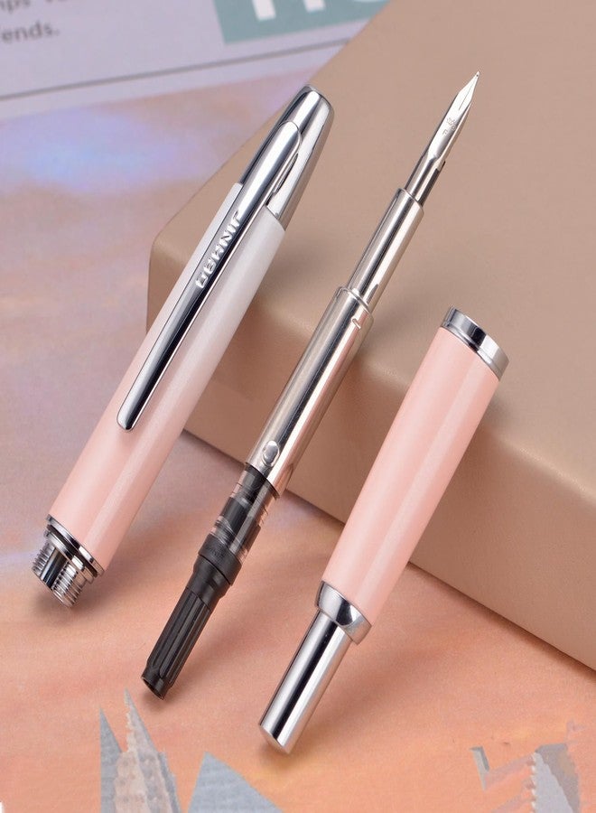 Wikult Jinhao 10 Press Fountain Pen with Box, Gradient Peach Pink Retractable Extra Fine Nib with Ink Converter Set (Silver Clip) - Image 3