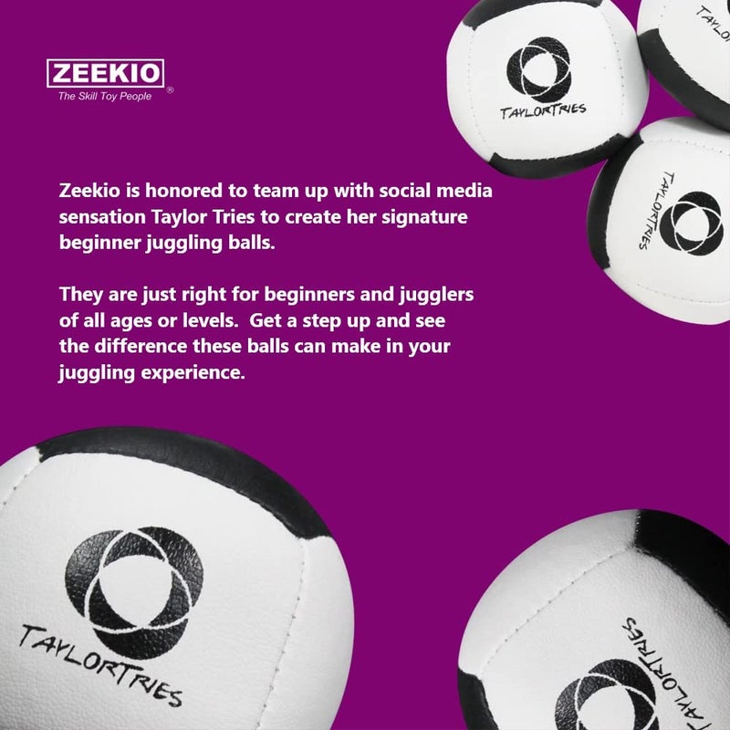 Zeekio - Taylor Tries Signature Beginner Juggling Ball Set - for Beginners, All Levels & All Ages - 6 Panel Synthetic Leather Ball Durable - 110 Grams 62mm - Set of 3 - Image 5