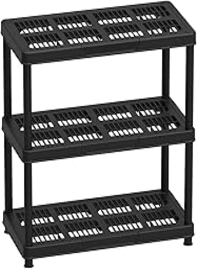 Cosmoplast IFOFSH001BK Plastic Heavy-Duty Shelving Rack 3 Tiers Storage Unit - Black