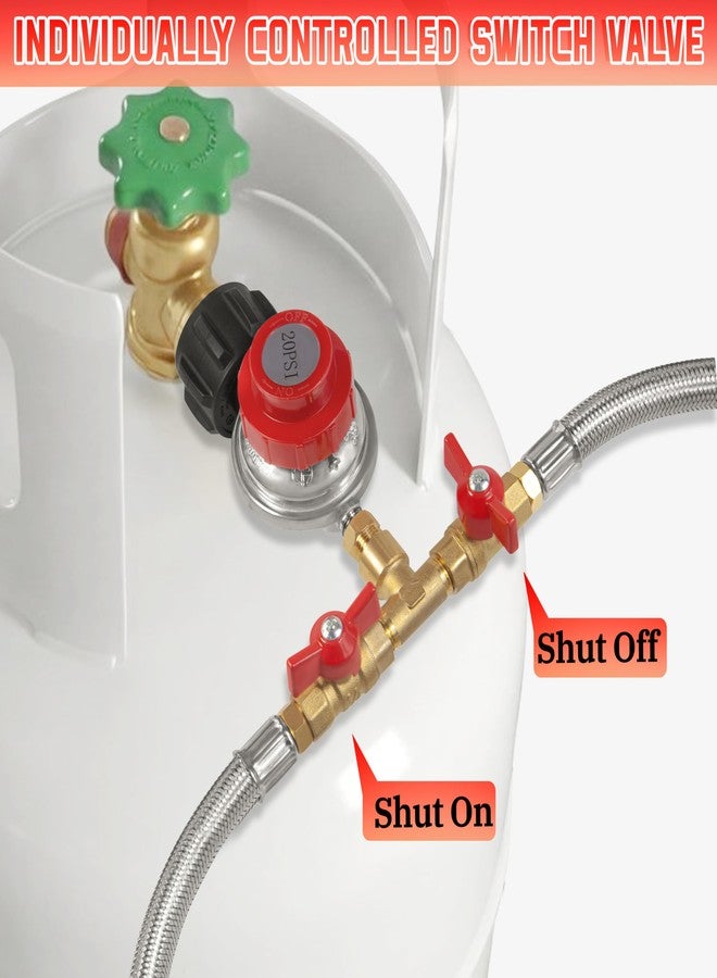 Feirenql 0-20 PSI Adjustable High Pressure Propane Regulator - 8FT Double Stainless Braided Y Splitter Hose with 1/8" MNPT Fitting, for 5lb-20lb Propane Tanks, Outdoor Burner, Turkey Fryer, Cooker - Image 4