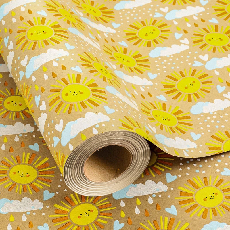 MAYPLUSS Kraft Baby Shower Wrapping Paper, Recyclable Sunshine, Cloud & Heart Design Baby Gift Wrap Paper for Children Birthday, Party, Holiday, Cute Wrapping Paper Mini Roll (17 Inch X 33 Feet) - Image 1