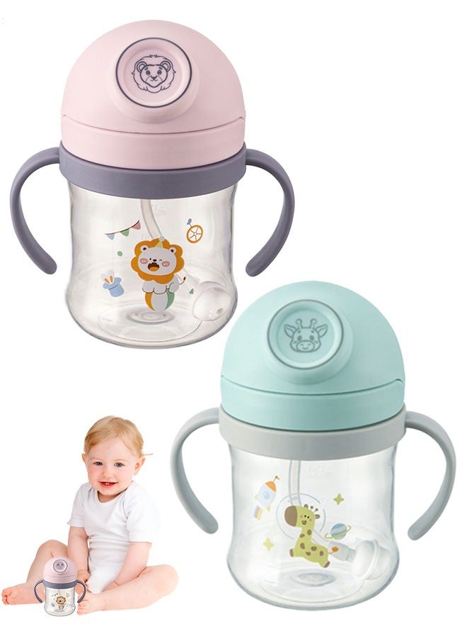 Sharpdo 2PCS Baby Sippy Cups with Straw, Baby Water Bottle, Training Cup with Handles for Toddlers, Boys and Girls - Image 1