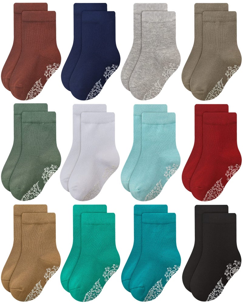 RATIVE Non Skid Anti Slip Slipper Cotton Striped Crew Dress Socks with Grips for Baby Toddler Boys (1-3T, 12-pairs/CB-130) - Image 1