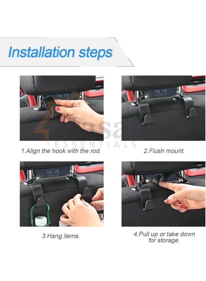 HASANAT ESSENTIALS Essentials Car Back Seat Headrest Hooks (White) â€“ Universal Hanger Holders for Bags, Coats & Groceries - Image 3