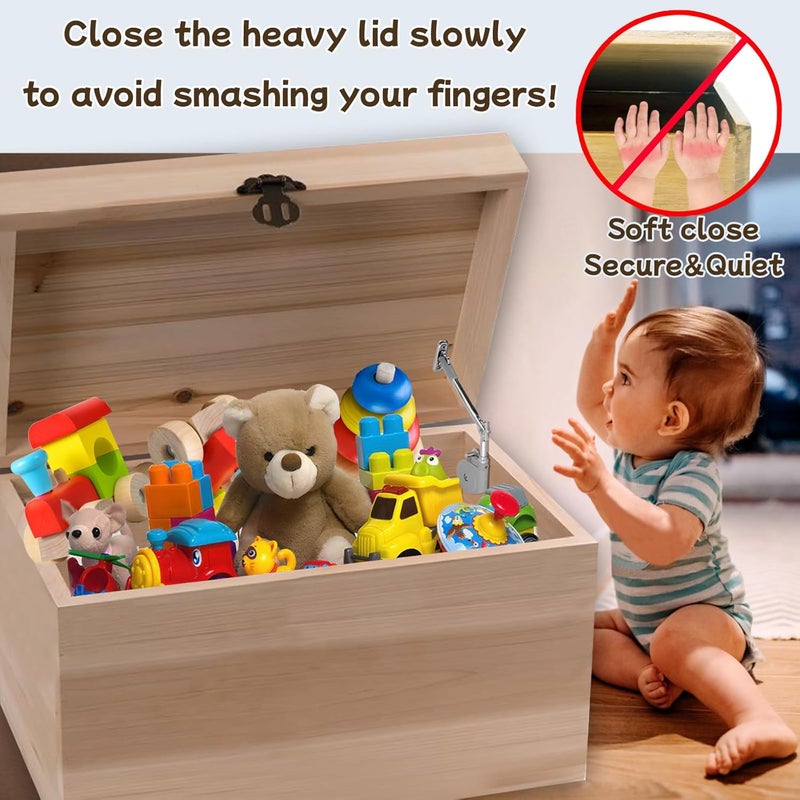 HBL 2 Pack | Soft Close Hinges for Toy Boxes, Wooden Chests, Cedar Storage, Trunks & Benches | Tension Adjustable Slow Down Chest Hinges | Also for Lift up Flip Doors. - Image 2
