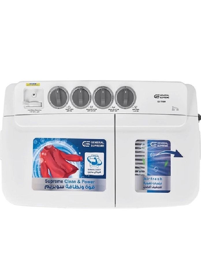 GENERAL SUPREME Washing Machine Semi Automatic Twin Tub 8 KG White  - Image 2