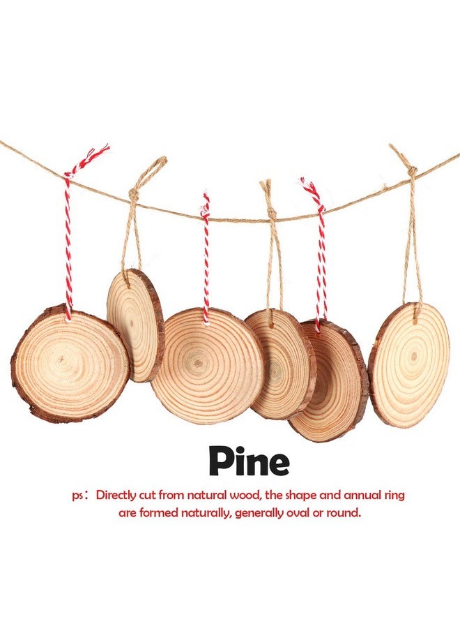 ilauke 50Pcs Wood Slices 2.4"-2.8" Unfinished Natural Wood Rounds with Pre-drilled Hole and 66Feet Twine String, Wood Slices for Wood Burning Painting DIY Crafts Christmas Ornaments Party Wedding Decor  - Image 3