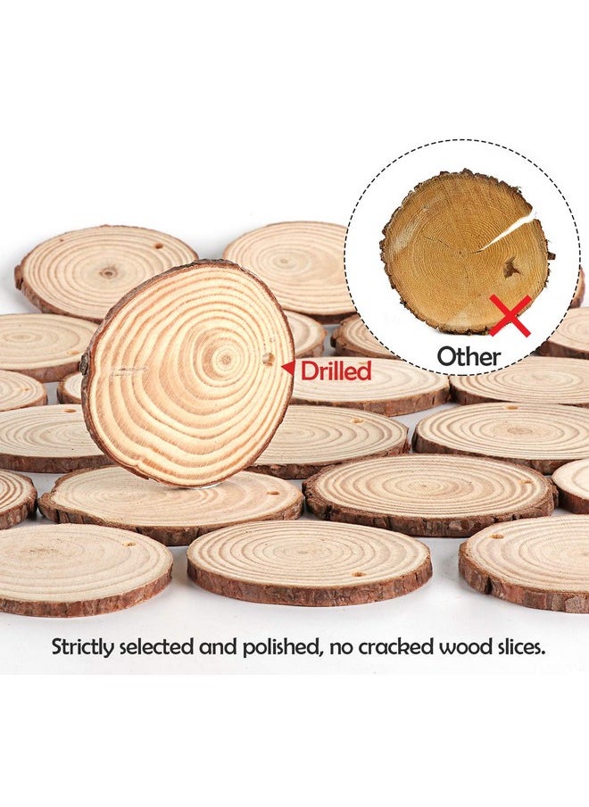 ilauke 50Pcs Wood Slices 2.4"-2.8" Unfinished Natural Wood Rounds with Pre-drilled Hole and 66Feet Twine String, Wood Slices for Wood Burning Painting DIY Crafts Christmas Ornaments Party Wedding Decor  - Image 5