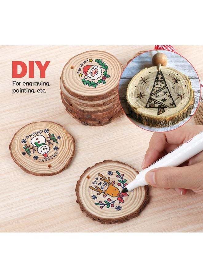 ilauke 50Pcs Wood Slices 2.4"-2.8" Unfinished Natural Wood Rounds with Pre-drilled Hole and 66Feet Twine String, Wood Slices for Wood Burning Painting DIY Crafts Christmas Ornaments Party Wedding Decor  - Image 2