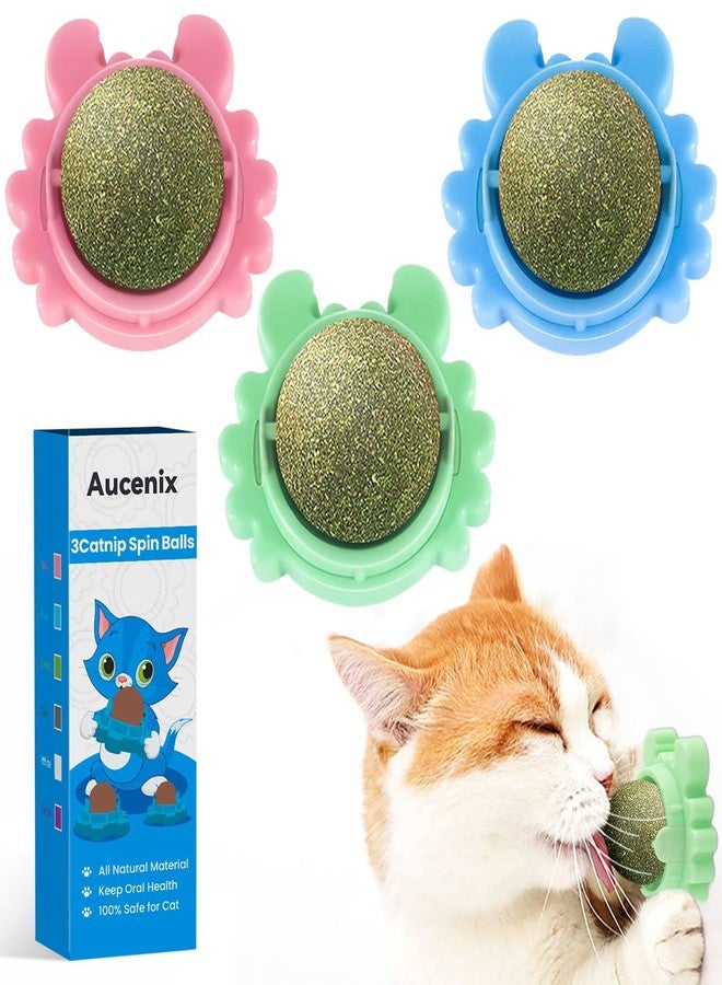 Aucenix Catnip Balls Toy for Cat, Wall Catnip Roller for Cat Licking, Teeth Cleaning Dental Edible Kitten Toy, Natural Rotating Crab Cat Toy (3 Colors) - Image 1